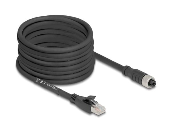Delock - Nettverkskabel - 8 pin M12-X (hunn) til RJ-45 (hann) - 10 m - 6.8 mm - S/FTP - CAT 5e - X-kodet, fleksibel - svart