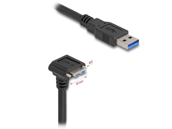 Delock USB 5 Gbps-kabel USB Type-A hann rett til USB Micro-B hann 90° vinklet nedover med skrueavstand 18