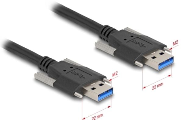 Delock USB 5 Gbps-kabel Type-A hann til Type-A hann med skrueavstand 22 mm 1 m svart