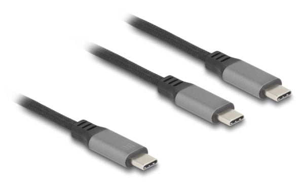 Delock USB-C Y-kabel 1 x hann til 2 x hann PD 3,0 100 W Intelligent strømfordeling 1,2 m