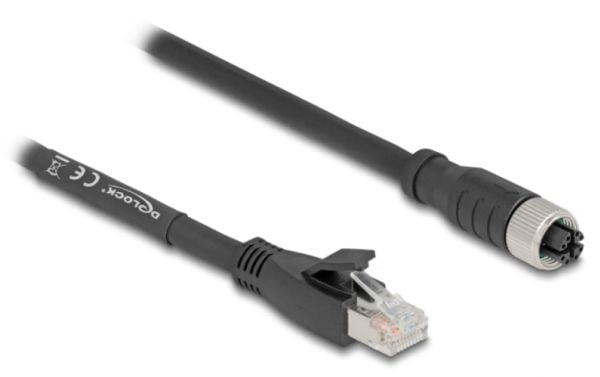 Delock - Nettverkadapterkabel - 8 pin M12-X (hunn) til RJ-45 (hann) - 1 m - 6.8 mm - S/FTP - CAT 5e - X-kodet, fleksibel - svart