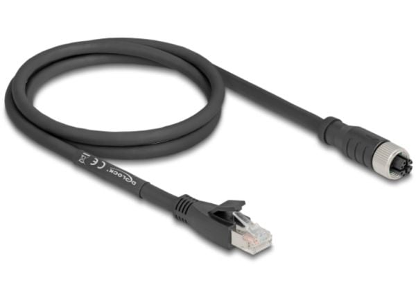 Delock - Nettverkadapterkabel - 8 pin M12-X (hunn) til RJ-45 (hann) - 1 m - 6.8 mm - S/FTP - CAT 5e - X-kodet, fleksibel - svart