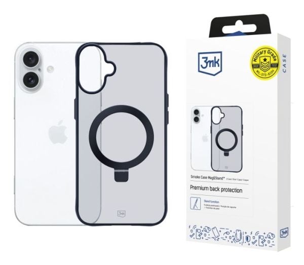 3MK Smoke Mag&Stand, Cover, Apple, iPhone 16, 15.5 cm (6.12"), Black, Transparent