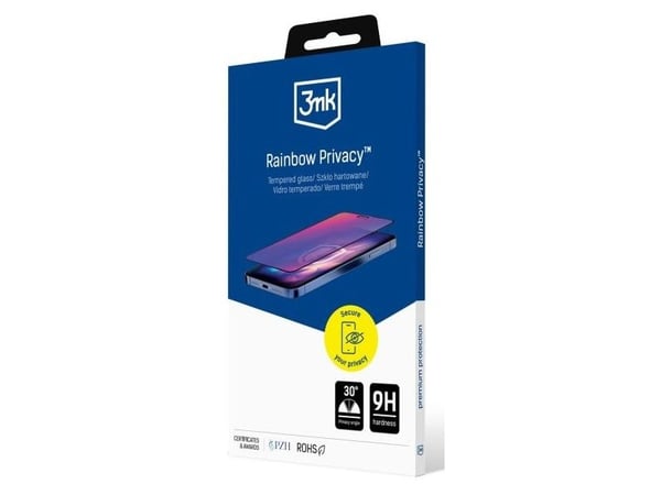 3MK Rainbow Privacy, Apple, iPhone 15 Pro Max, Anti-bacterial, Dirt resistant, Impact resistant, Scratch resistant, Black, Transparent, 1 pc(s)