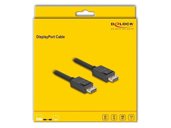 Delock - DisplayPort-kabel - DisplayPort (hann) låst til DisplayPort (hann) låst - DisplayPort 2.1 - 1.8 m - up to 80 Gbps data transfer rate, 16 K...