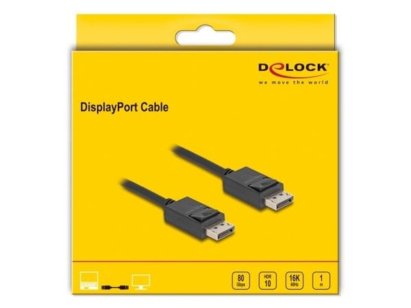 Delock - DisplayPort-kabel - DisplayPort (hann) låst til DisplayPort (hann) låst - DisplayPort 2.1 - 1 m - up to 80 Gbps data transfer rate, 16K 60...