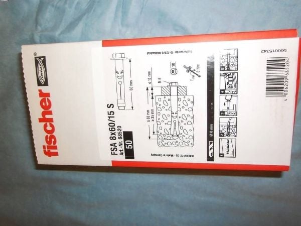 Fischer 68520, Teräskiprokki, Betoni, Metalli, Harmaa, 6,5 cm, 50 kpl