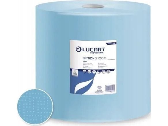 Aftorkningsrulle industri Lucart SkyTech XL 3-lagers Ø37,5 cm B36 cm x L360 m återvunnen blå, 1 rulle/påse