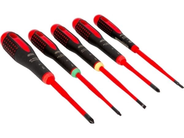 sett med 5 stk. Isolerte skrutrekkere for sporskruer, Philips og TORX, SLIM VDE ERGO, Bahco [BE-9871SL]