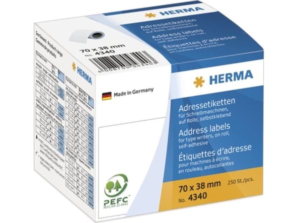 HERMA 4340, Valkoinen, Paperi, Matta, 7 cm, 3,8 cm, 250 kpl