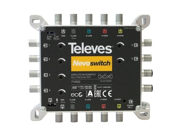 Televes 714502, 5 innganger, 11 utganger, 950 - 2400 MHz, 47 - 862 MHz, 4 dB, 2 dB