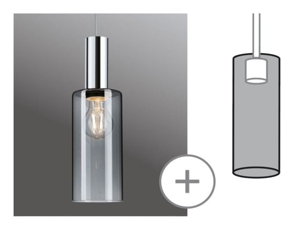 Paulmann 95607, Kjøkken, Restaurant, Innendørs, Lysegrå, Glass, Cylinder, Taklampe