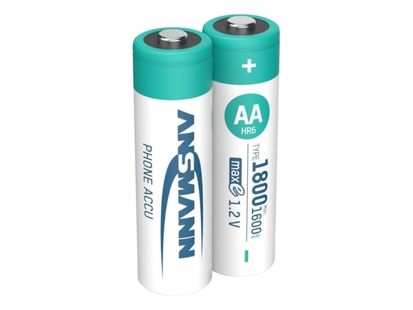 Ansmann 1312-0038, Oppladbart batteri, AA, Nikkelmetallhydrid (NiMH), 1,2 V, 2 stykker, 1800 mAh