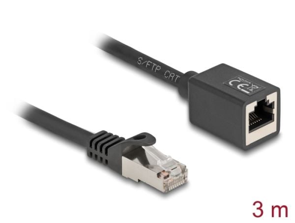Delock nettverksforlengelseskabel RJ45-plugg til RJ45-kontakt Cat.6A S/FTP 3 m svart
