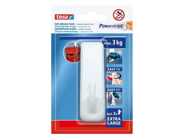 Tesa selvklebende kroker POWERSTRIPS 1 stk rektangulær stor hvit