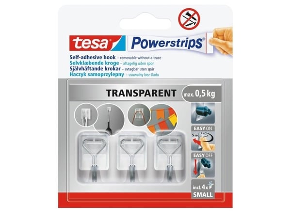 POWERSTRIPS SELVKLEBENDE KROKER 3 STK. TRÅDGJENNOMSIKTIG TRÅD
