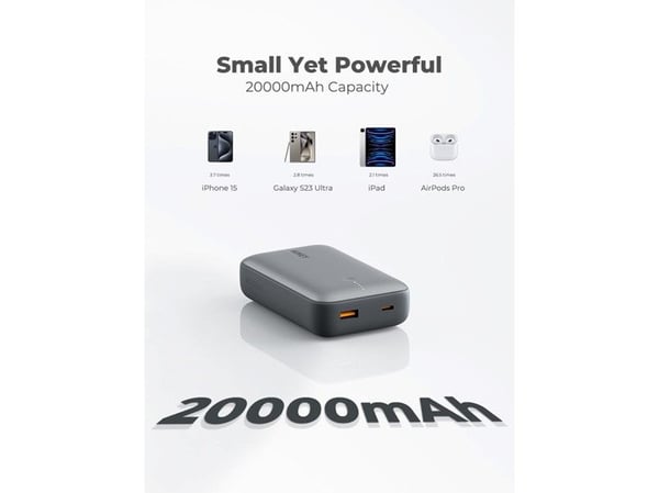 AUKEY PB-Y57, 20000 mAh, litium, harmaa