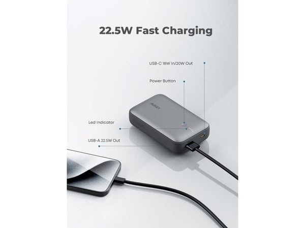 AUKEY PB-Y57, 20000 mAh, litium, harmaa