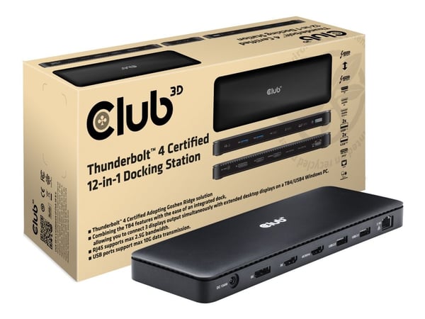 Club 3D 12-in-1 - Dokkingstasjon - for skrivebord, bærbar - USB-C / USB4 / Thunderbolt 3 / Thunderbolt 4 - 2 x HDMI, DP, Thunderbolt 4 - 2.5GbE - 1...