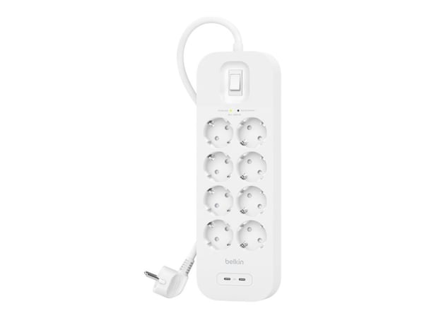 Belkin Connect - Overspenningsavleder - med 2 USB-C-porter - utgangskontakter: 8 - 2 m kabel
