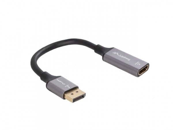 Lanberg - Video adapter - DisplayPort hann til HDMI hunn - 20 cm - sølv - 4K(3840 x 2160) støtte