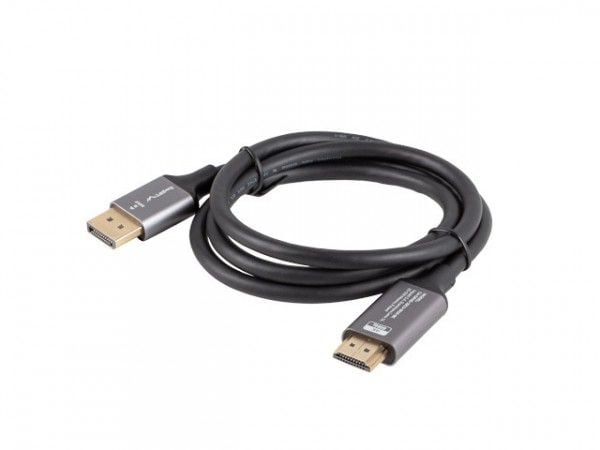 KAAPELI DISPLAYPORT(M) ->HDMI(M) 1M 4K CZARNO-SREBRNY LANBERG