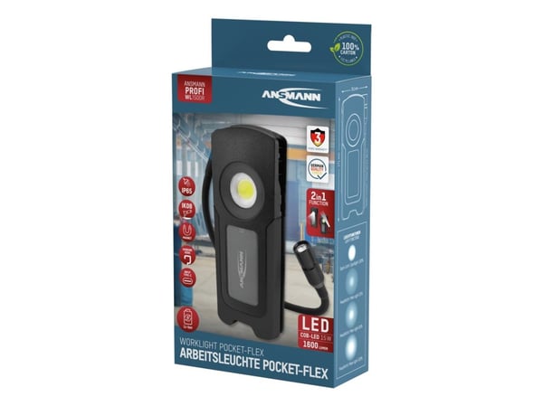 Ansmann WL1500R, LED, 2 ampuller, 15 W, 7000 K, 1600 lm, Chip-ombord (COB)