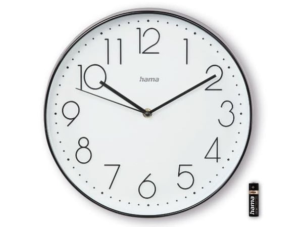 Hama Corsica, Vegg, Kvartsklokke, Rund, Svart, Hvit, Plast, Glass