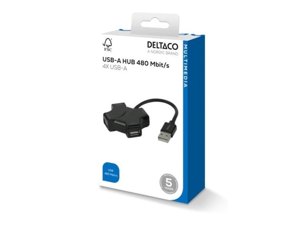 DELTACO - Hub - 480 Mbps - 4 x USB - stasjonær