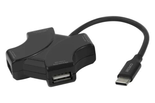 USB-C-keskitin, 4x USB-A 480 Mbps, musta