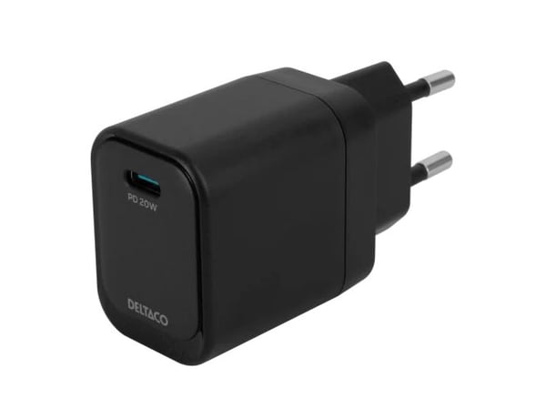 USB-C vegglader DELTACO, 1x USB-C PD, 20 W, svart / USBC-AC151 / 1903150