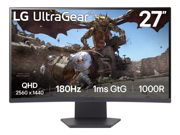 LG UltraGear 27GS60QX-B - LED-skjerm - gaming - kurvet - 27" - 2560 x 1440 QHD @ 180 Hz - VA - 300 cd/m² - 3000:1 - HDR10 - 1 ms - 2xHDMI, DisplayP...