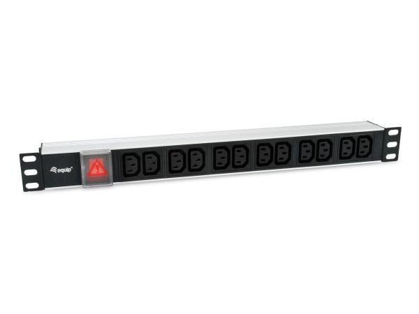 Equip 333318, Grunnleggende, 1U, Aluminium, Sort, Sølv, 12 AC-utganger, C13 kopling