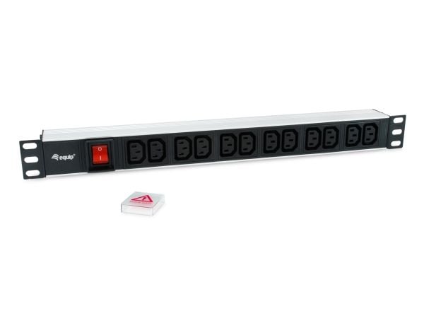 Equip 333318, Grunnleggende, 1U, Aluminium, Sort, Sølv, 12 AC-utganger, C13 kopling