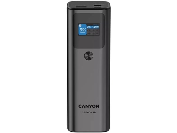 Canyon PB-2010 - Strømbank - digital display - 27000 mAh - 97.2 Wh - 140 watt - 5 A - QC, Power Delivery 3.1 - 3 utgangskontakter (2 x USB-C, USB-t...