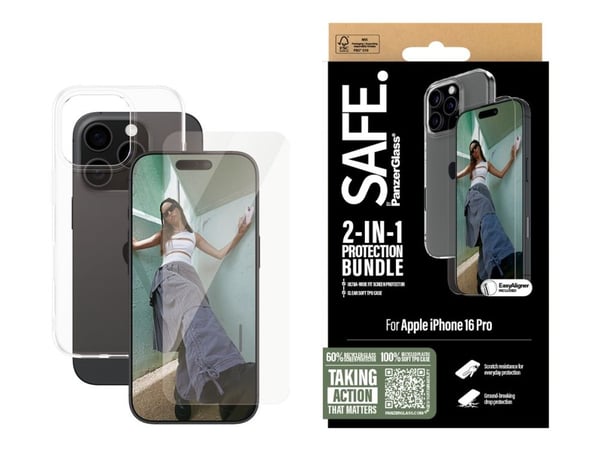 SAFE. by PanzerGlass - 2-i-1 beskyttelsespakke - baksidedeksel for mobiltelefon - 100 % resirkulert termoplastisk polyuretan (TPU), polyethlen-tere...