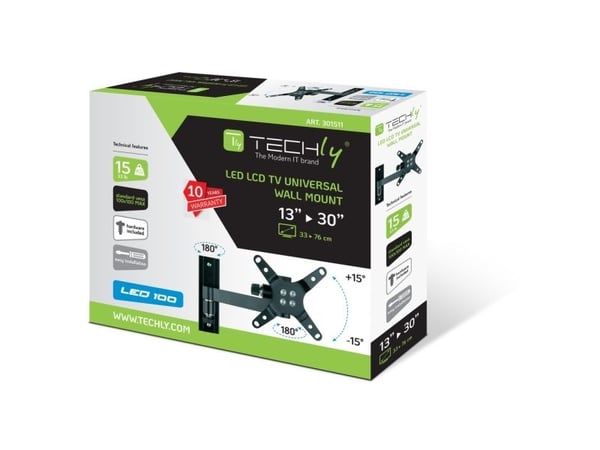TECHly ICA-LCD 105BK - Monteringssett (veggplate, displaybøyle) - justerbar arm - for LCD-TV - svart - skjermstørrelse: 13"-30"