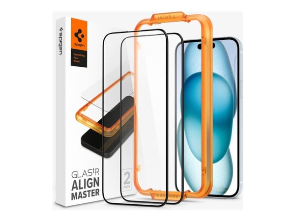 Spigen GLAS.tR AlignMaster - Skärmskydd för mobiltelefon - helt fodral - glas - ramfärg svart - för Apple iPhone 15