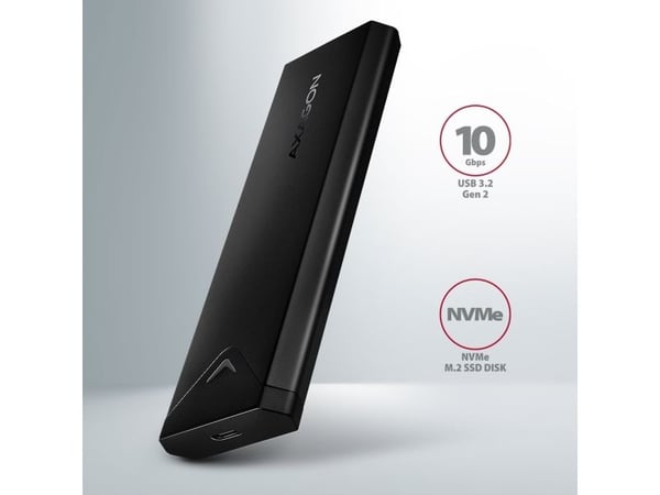 Axagon AXAGON EEM2-UB2-lomme, USB-C 10 Gbps - M.2 NVMe SSD PIL-boks, svart