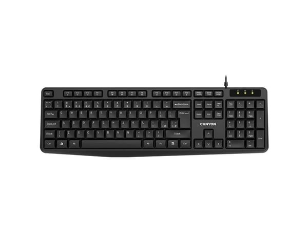 Canyon KB-1 EN, Full størrelse (100 og), Koblet med ledninger (ikke trådløs), USB, QWERTY, Sort Canyon KB-1 EN, Full størrelse (100 og), Koblet med ledninger (ikke trådløs), USB, QWERTY, Sort