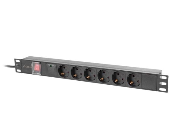 POWER STRIP RACK PDU 19" LANBERG 1U 16A 6X 230V SCHUKO 2M SVART