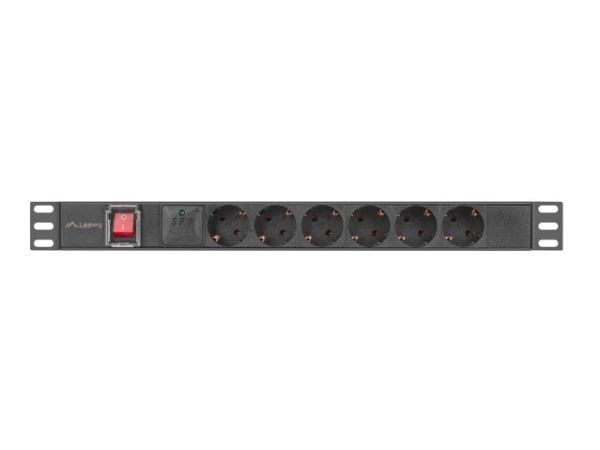 POWER STRIP RACK PDU 19" LANBERG 1U 16A 6X 230V SCHUKO 2M SVART