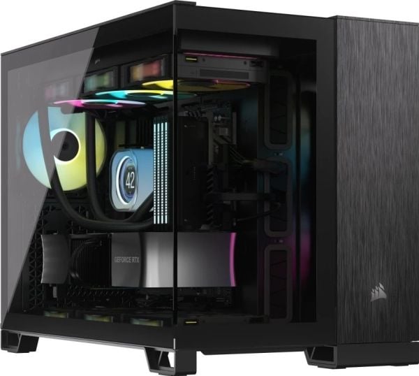 CORSAIR 2500X - Mid tower - micro ATX - sidepanel med vindu (herdet glass) - ingen strømforsyning (ATX) - svart, obsidian aluminum - USB/lyd