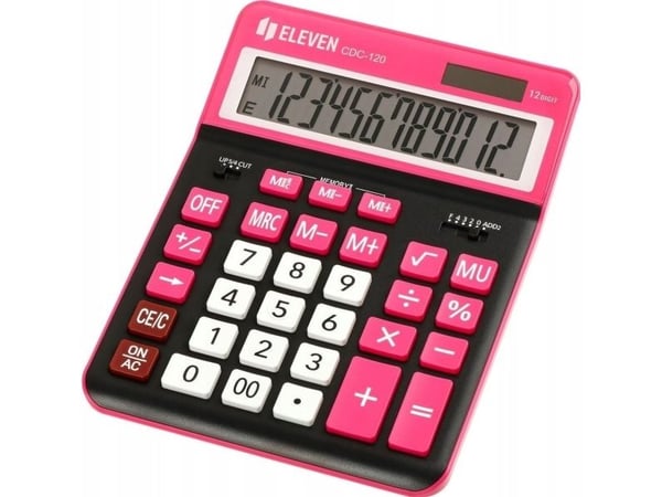 Elleven ELEVEN skrivbordsräknare svart - CDC120BKRD - vita och rosa knappar samt rosa ram runt displayen
