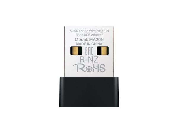 Mercusys MA20N, Trådløs, USB Type-A, WLAN, Wi-Fi 5 (802.11ac), 650 Mbit/s, Svart, Metallisk