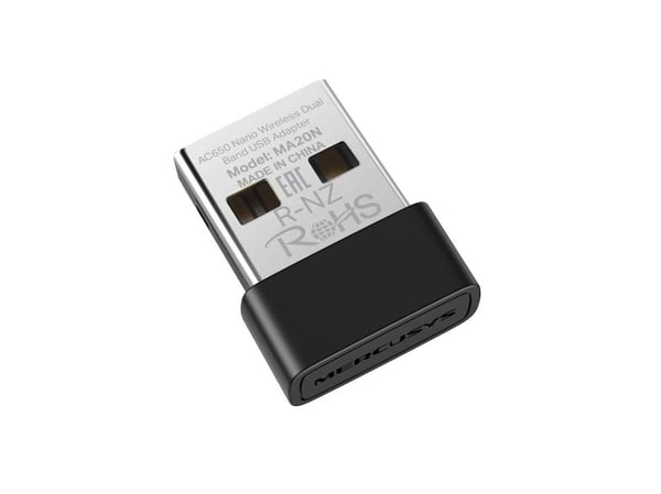 Mercusys MA20N, Trådløs, USB Type-A, WLAN, Wi-Fi 5 (802.11ac), 650 Mbit/s, Svart, Metallisk