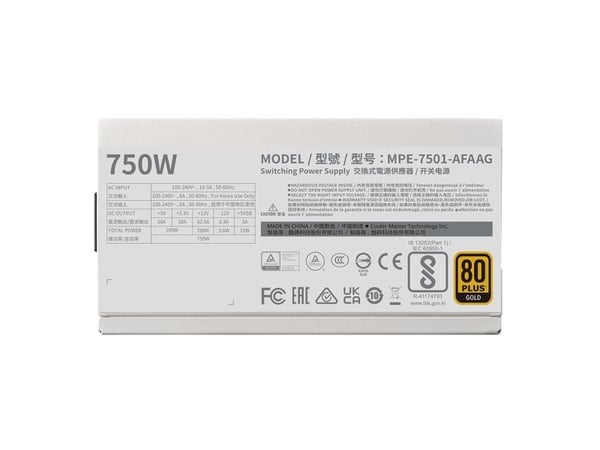Cooler Master MWE Gold V2 750 - White Edition - strømforsyning (intern) - ATX12V 3.1/ EPS12V - 80 PLUS Gold - AC 100-240 V - 750 watt - aktiv PFC -...