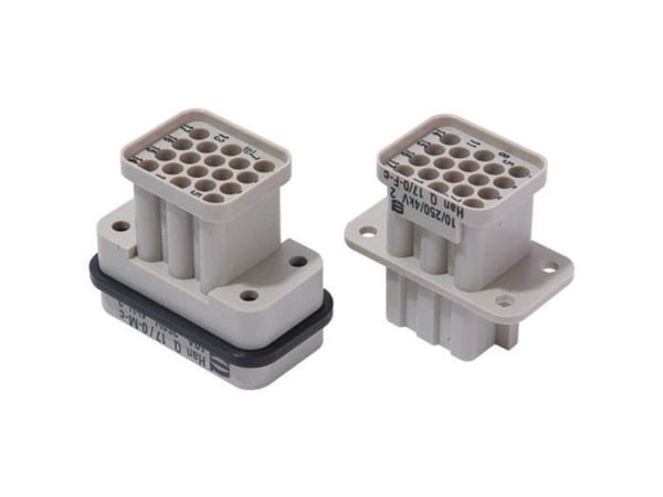 Harting 09 12 017 3101, hann Q 17/0-F-c, grå, polykarbonat, 160 V, 10 A, IEC 61984 EN 60664-1 DNV GL UL 1977 ECBT2.E235076 CSA-C22.2 No. 182.3 ECBT...