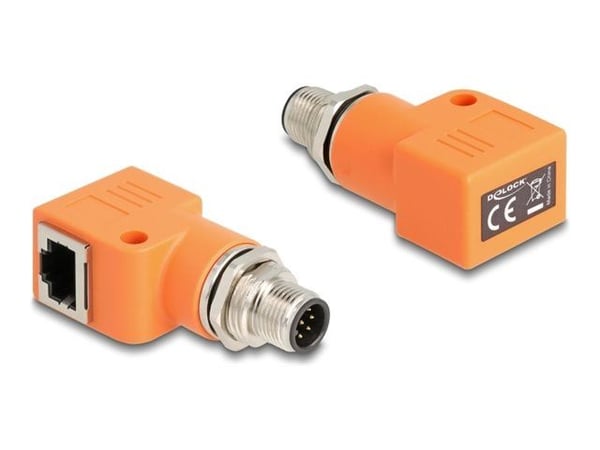 Delock - Nettverksadapter - 8 pin M12-A (hann) til RJ-45 (hunn) vinklet - STP - CAT 5e - A-kodet - oransje
