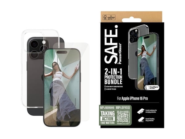 SAFE. by PanzerGlass - 2-i-1 beskyttelsespakke - baksidedeksel for mobiltelefon - 100 % resirkulert termoplastisk polyuretan (TPU), polyethlen-tere...